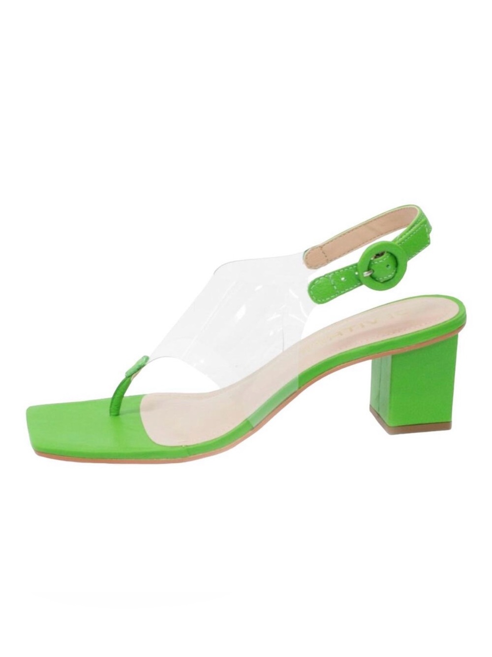 Clear and Green Block Heeled Sandal